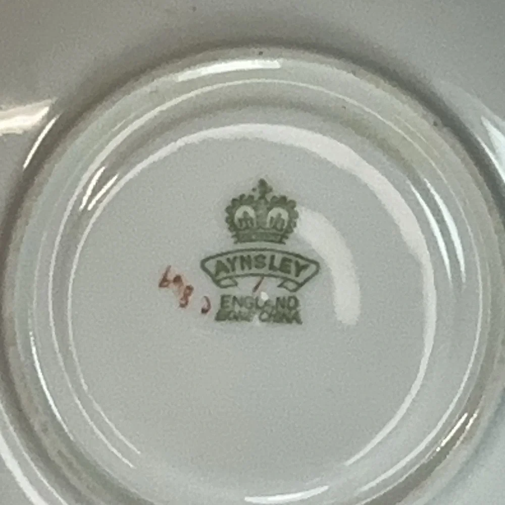 Rare Aynsley Teacup Saucer Mustard Yellow‎ Heavy Gold Scroll England Vtg C869